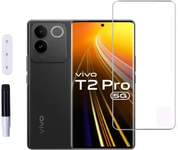 MEIBO Viivo T2 Pro 5G UV Tempered Glass | Full screen Edge to Edge 3D Curved Glass | Ultra Clear Scratch Resistance with 9H Hardness Vivo T2 Pro 5G OG UV GLASS