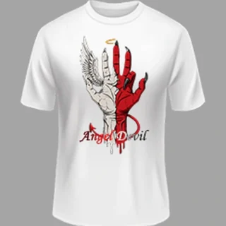 M size Angel Devil  White color Polyster Tshirt