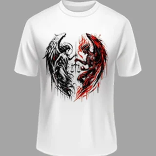 M size Ange Demon White color Polyster Tshirt