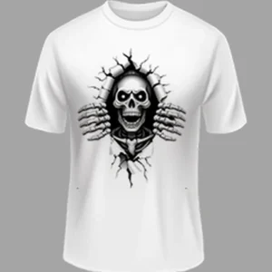 High Quality Skull Printed Polyester Tee – White Color | Margramstore