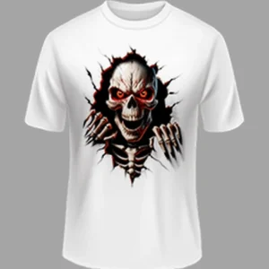 High Quality Skull Printed Polyester Tshirt – White Color | Margramstore