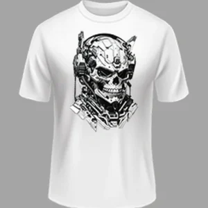 High Quality Skull Printed Polyester Tee – White Color | Margramstore-M size