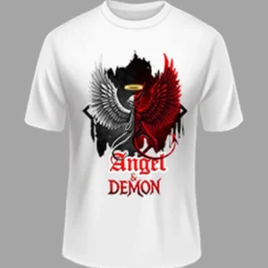 High Quality Angel Demon Printed Polyester Tshirt – White Color | Margramstore-M size