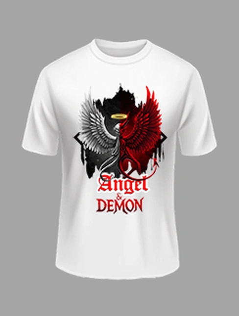 High Quality Angel Demon Printed Polyester Tshirt – White Color | Margramstore-M size