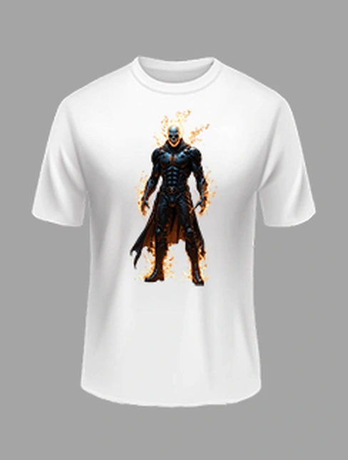 High Quality -Fire Carecter Printed Polyester Tshirt – White Color | Margramstore-M size