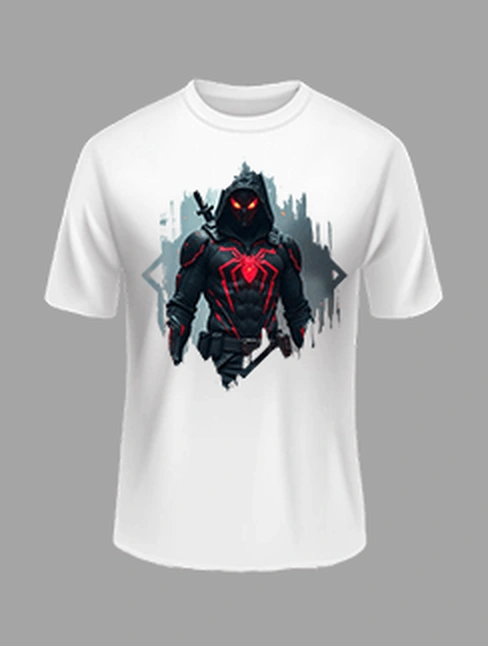 High Quality -Spider Animated Printed Polyester Tshirt – White Color | Margramstore-M size
