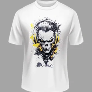 High Quality -Headphone Skull Printed Polyester Tshirt – White Color | Margramstore-M size
