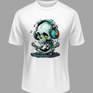 High Quality -Skull Printed Polyester Tshirt – White Color | Margramstore-M size