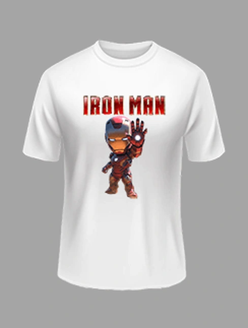 High Quality -Iron man Printed Polyester Tshirt – White Color | All Size Available