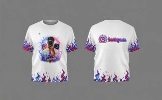 Premium Graphic Printed White T-Shirt – Stylish Flame Art Design (Front & Back Print)(Polyster-200 gsm)